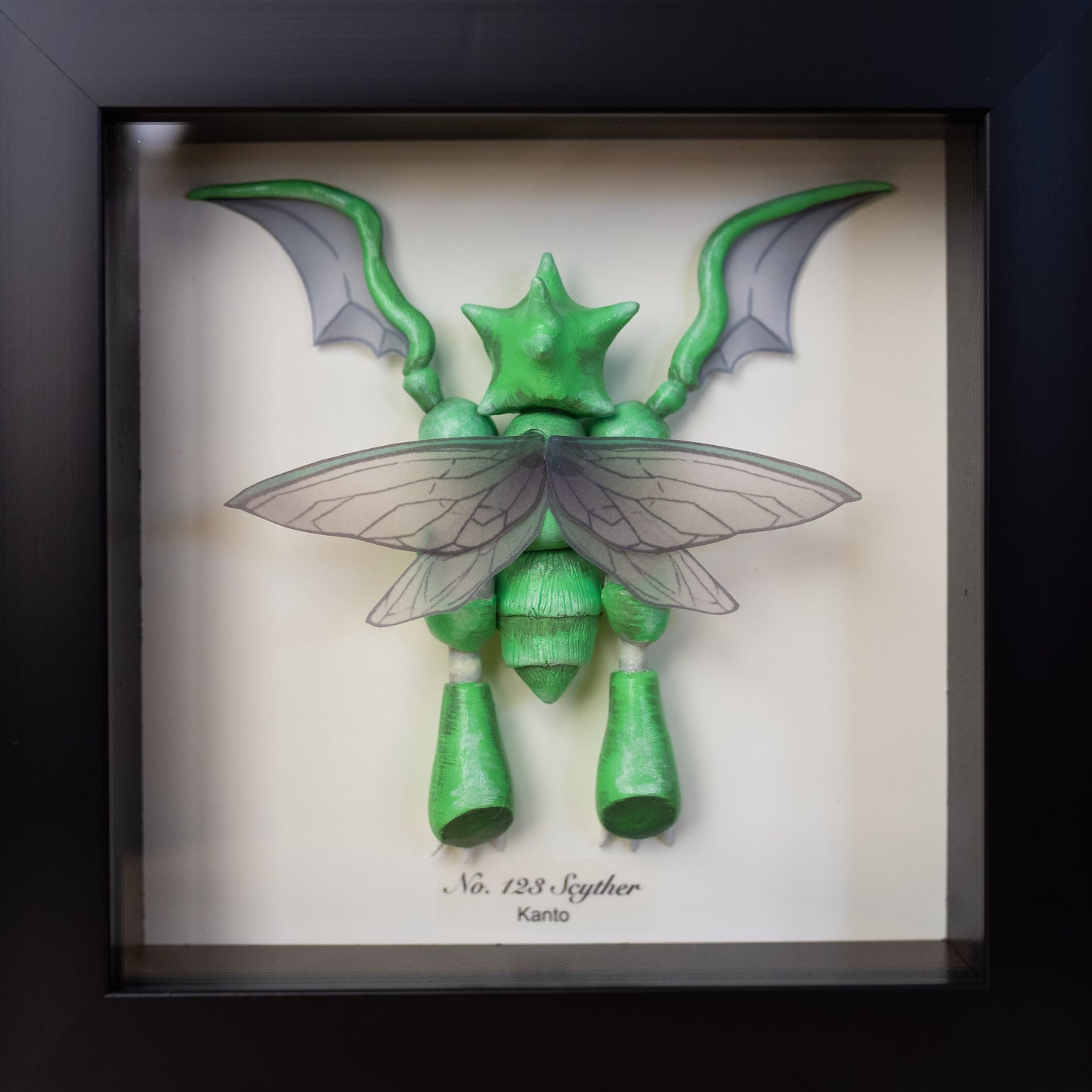 Scyther Pokémon Taxidermy - 6x6 Shadowbox