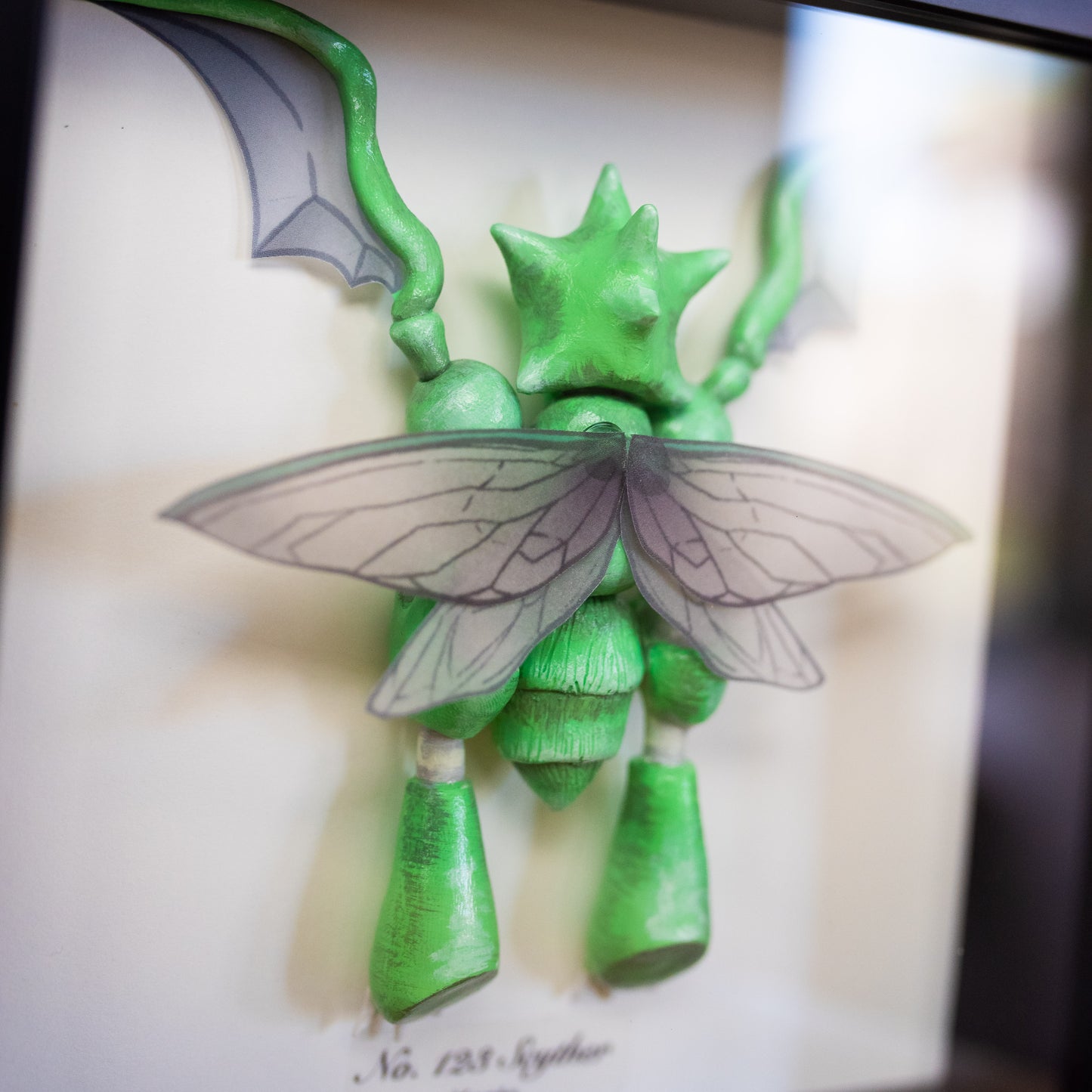 Scyther Pokémon Taxidermy - 6x6 Shadowbox